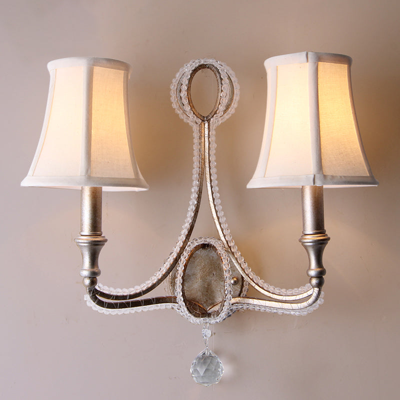 Frendorf | 1/2-Bulb Wandverlichting Ideeën Rustieke Geplankte Bel Stof Wandlamp in Beige/Verouderd Zilver met Kristallen Druppel
