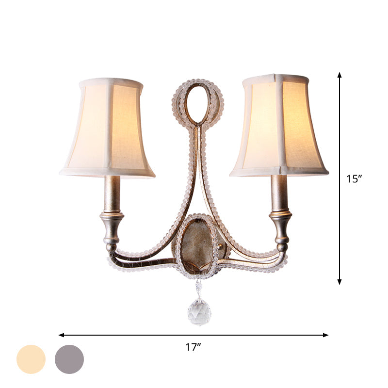 Frendorf | 1/2-Bulb Wandverlichting Ideeën Rustieke Geplankte Bel Stof Wandlamp in Beige/Verouderd Zilver met Kristallen Druppel