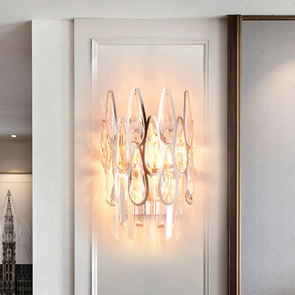 Frendorf | 2 Lichter Tropfen Wandleuchte Sconce Einfachheit Gold Finish Klare Kristall Wandlampe mit Halbkreis-Design