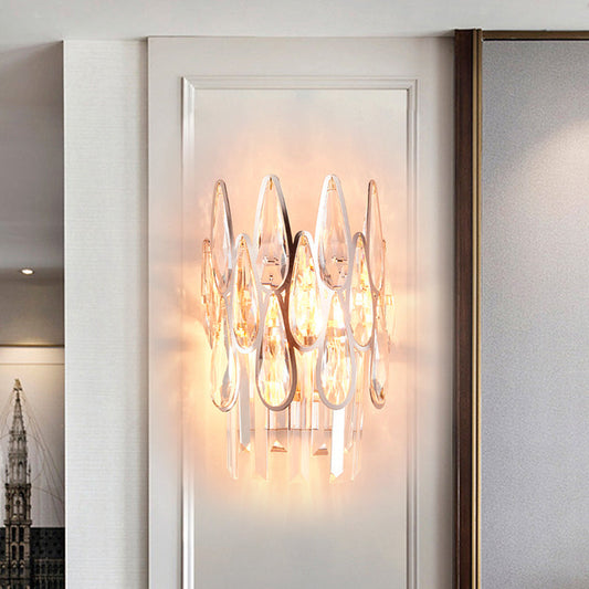Frendorf | 2 Lichter Tropfen Wandleuchte Sconce Einfachheit Gold Finish Klare Kristall Wandlampe mit Halbkreis-Design