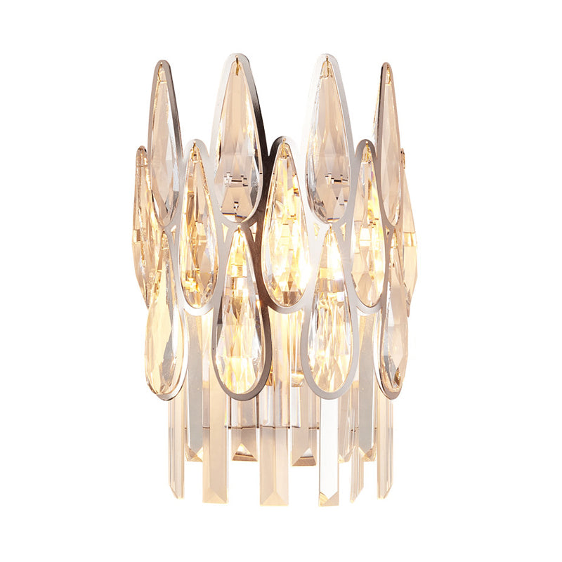 Frendorf | 2 Lichter Tropfen Wandleuchte Sconce Einfachheit Gold Finish Klare Kristall Wandlampe mit Halbkreis-Design