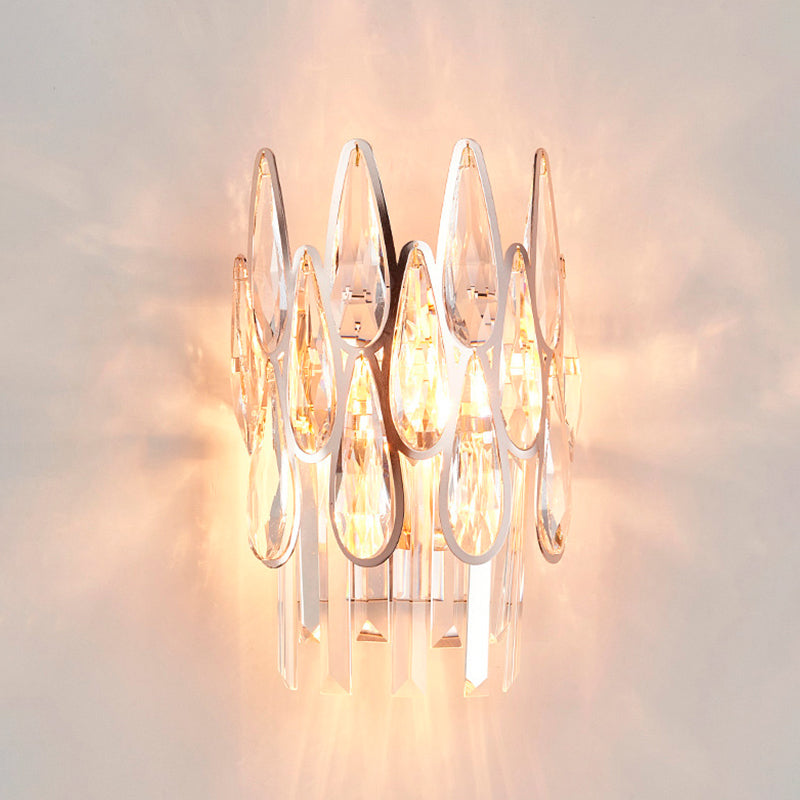 Frendorf | 2 Lichter Tropfen Wandleuchte Sconce Einfachheit Gold Finish Klare Kristall Wandlampe mit Halbkreis-Design