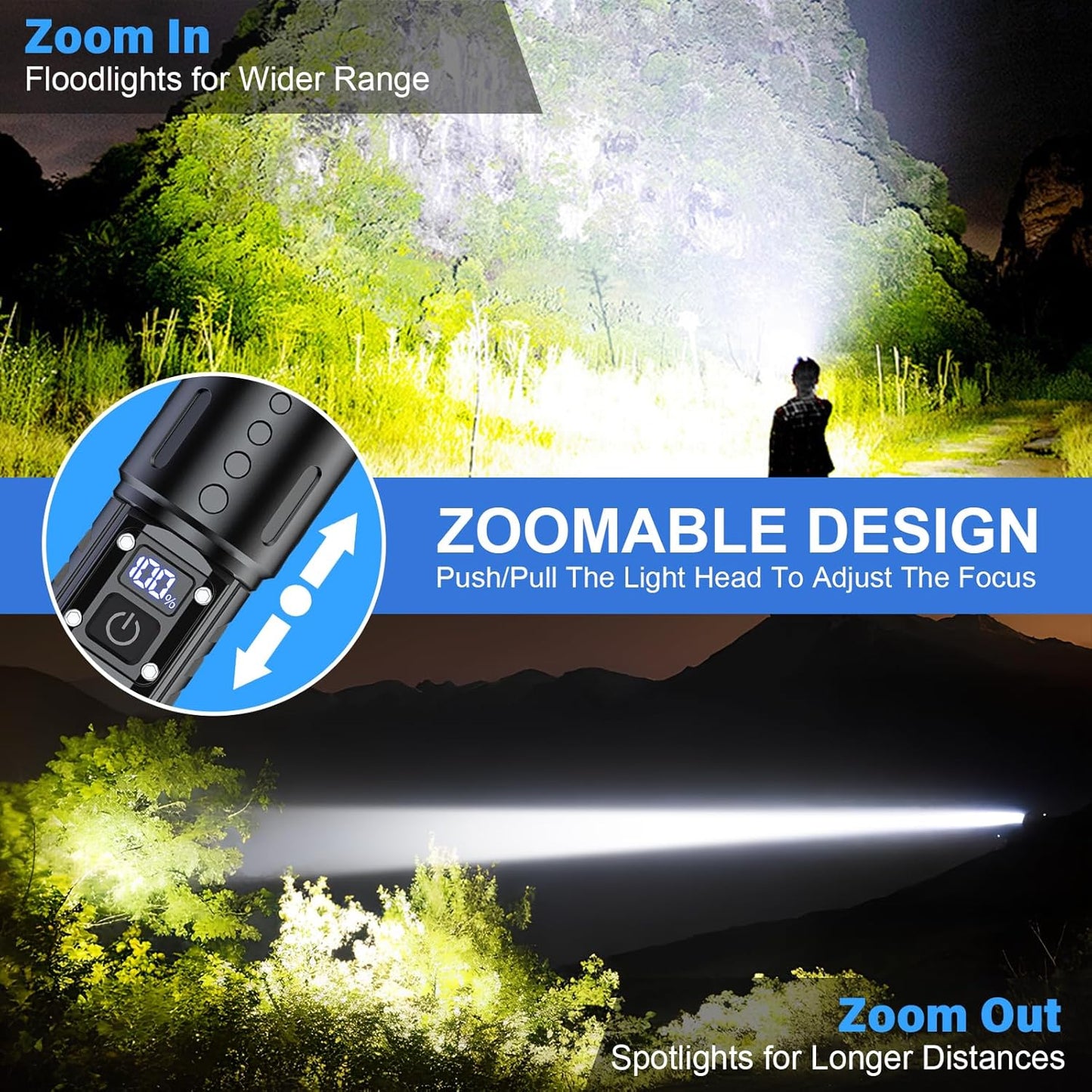 Frendorf | 100.000 Lumen wiederaufladbare LED-Taschenlampe | Wasserdicht, stoßfest & ideal für Wandern, Notfälle & Stromausfälle