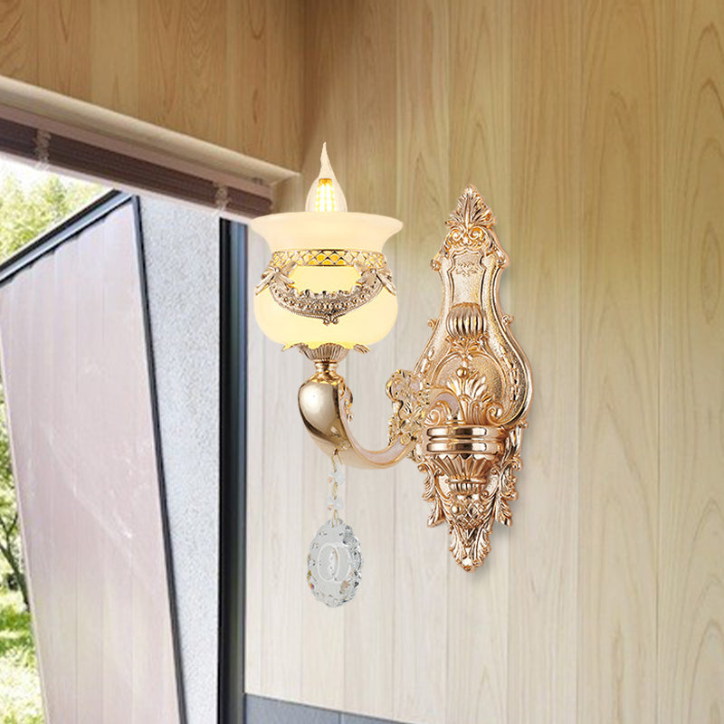 Gold Kerzenhalter Wandleuchte Traditionell Jade 1/2-Licht Wohnzimmer Wandlicht mit hängendem Kristall