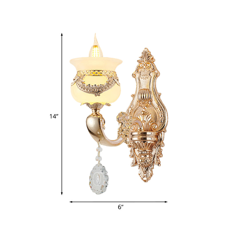Gold Kerzenhalter Wandleuchte Traditionell Jade 1/2-Licht Wohnzimmer Wandlicht mit hängendem Kristall