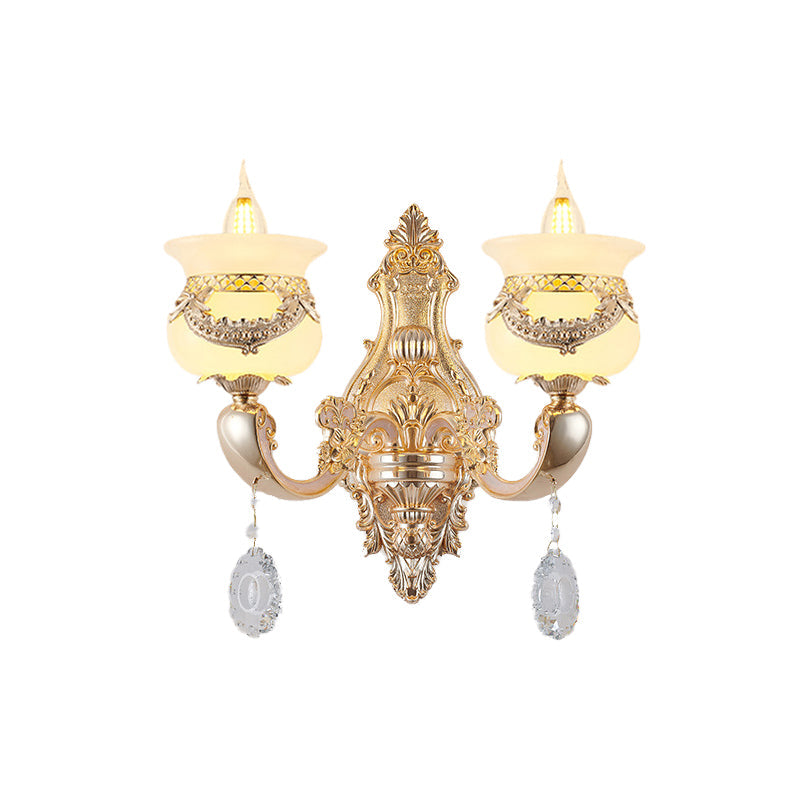 Gold Kerzenhalter Wandleuchte Traditionell Jade 1/2-Licht Wohnzimmer Wandlicht mit hängendem Kristall