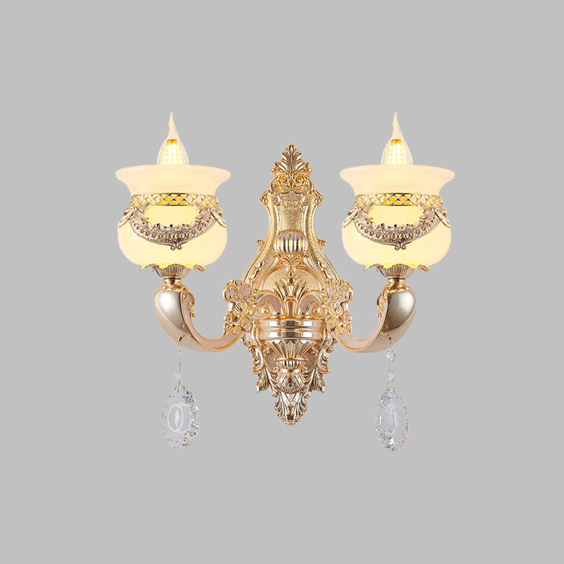 Gold Kerzenhalter Wandleuchte Traditionell Jade 1/2-Licht Wohnzimmer Wandlicht mit hängendem Kristall
