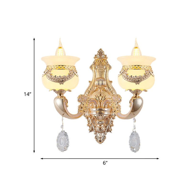 Gold Kerzenhalter Wandleuchte Traditionell Jade 1/2-Licht Wohnzimmer Wandlicht mit hängendem Kristall