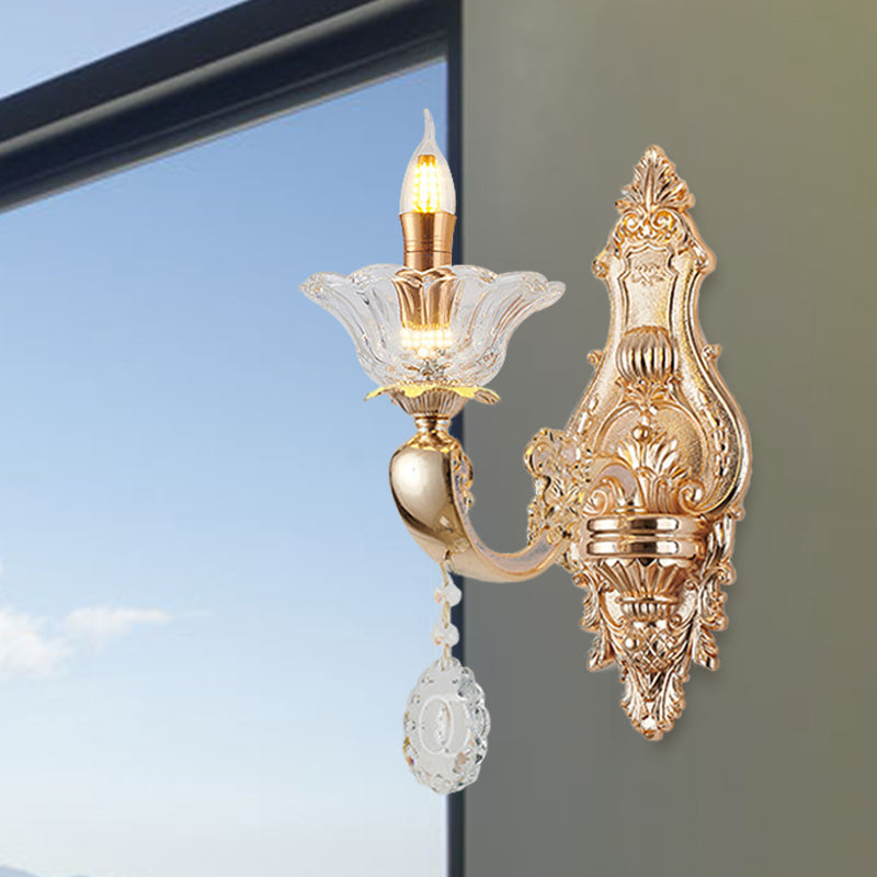 Frendorf | Retro Kandelaar Wandlamp Verlichtingsarmatuur 1/2-Bulb Duidelijk Kristalglas Wandgemonteerde Lamp in Goud