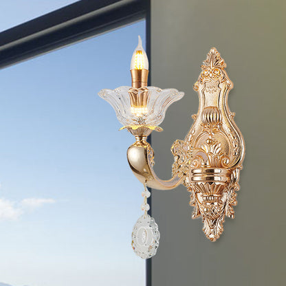 Frendorf | Retro Kandelaar Wandlamp Verlichtingsarmatuur 1/2-Bulb Duidelijk Kristalglas Wandgemonteerde Lamp in Goud