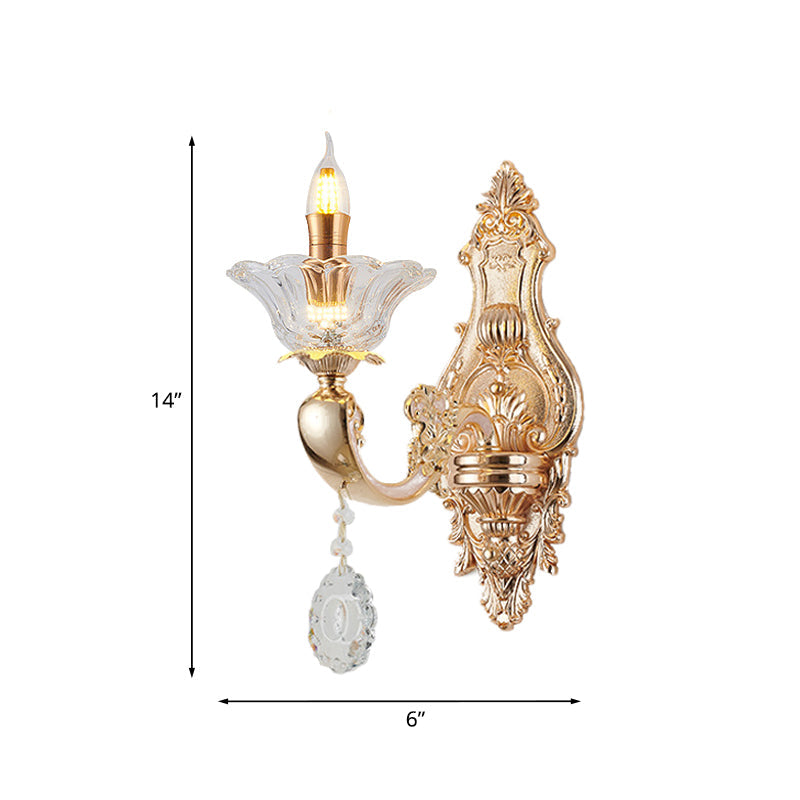 Frendorf | Retro Kandelaar Wandlamp Verlichtingsarmatuur 1/2-Bulb Duidelijk Kristalglas Wandgemonteerde Lamp in Goud