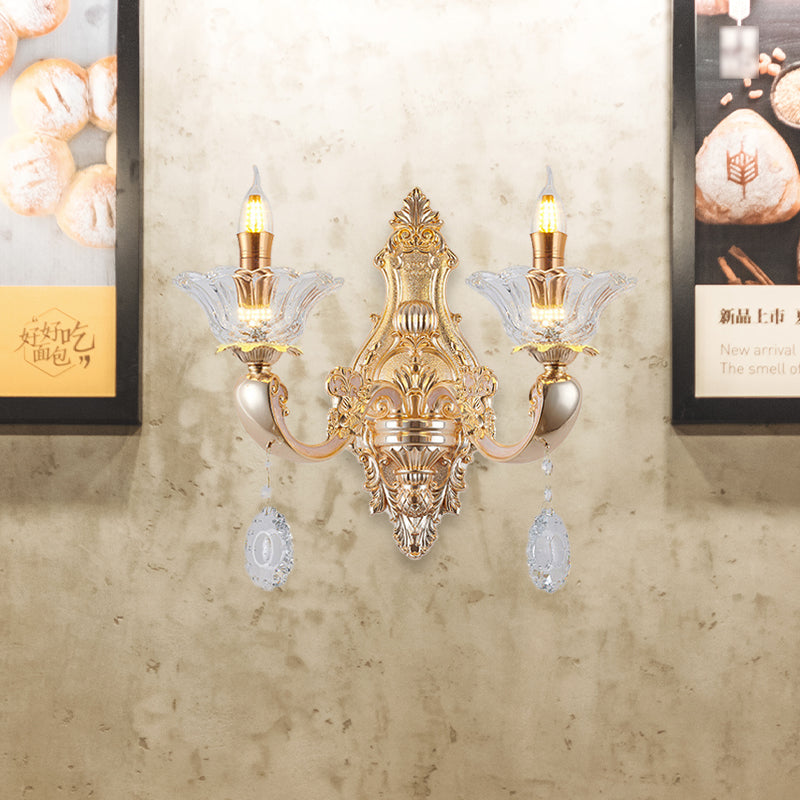Frendorf | Retro Kandelaar Wandlamp Verlichtingsarmatuur 1/2-Bulb Duidelijk Kristalglas Wandgemonteerde Lamp in Goud