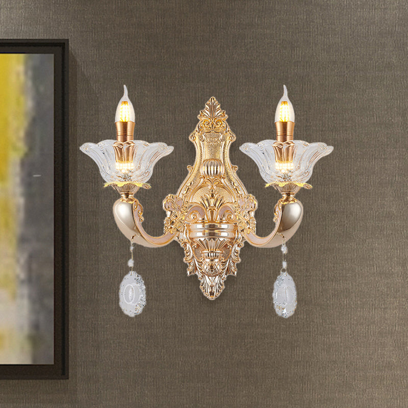 Frendorf | Retro Kandelaar Wandlamp Verlichtingsarmatuur 1/2-Bulb Duidelijk Kristalglas Wandgemonteerde Lamp in Goud