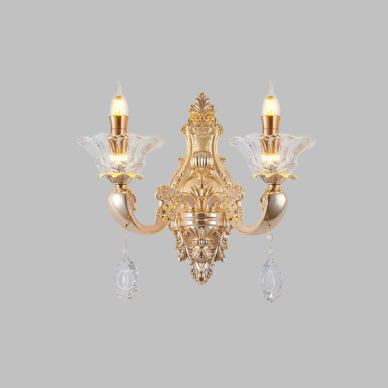 Frendorf | Retro Kandelaar Wandlamp Verlichtingsarmatuur 1/2-Bulb Duidelijk Kristalglas Wandgemonteerde Lamp in Goud