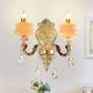 Frendorf | 1/2-Bulb Candelabra Wandlamp Traditionalisme Goud Jade Muur Lamp met Kristal Hangertje