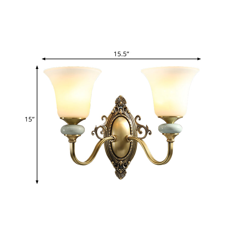 Frendorf | 1/2-Birne Frosted Glas Wandmontage Lampe Vintage Messing Finish Glocke Nachttisch Oben Wandbeleuchtungs Idee