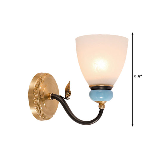 Frendorf | 1 Glühbirne Weiße Glas Wandleuchte Traditionelle Schwarze und Goldene Kegel Ecke Oben Wandlicht Leuchte