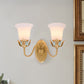 Frendorf | 1/2-Head Wandverlichting Vintage Slaapkamer Wandgemonteerde Lamp Fixture met Bel Witte Opale Glas Shade in Goud