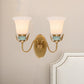 Frendorf | 1/2-Head Wandverlichting Vintage Slaapkamer Wandgemonteerde Lamp Fixture met Bel Witte Opale Glas Shade in Goud