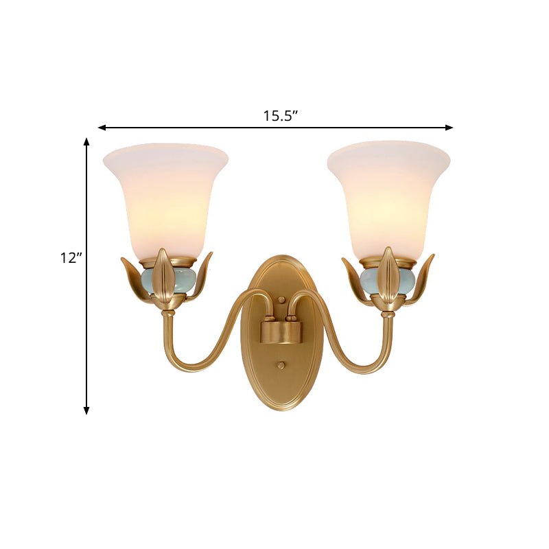 Frendorf | 1/2-Head Wandverlichting Vintage Slaapkamer Wandgemonteerde Lamp Fixture met Bel Witte Opale Glas Shade in Goud