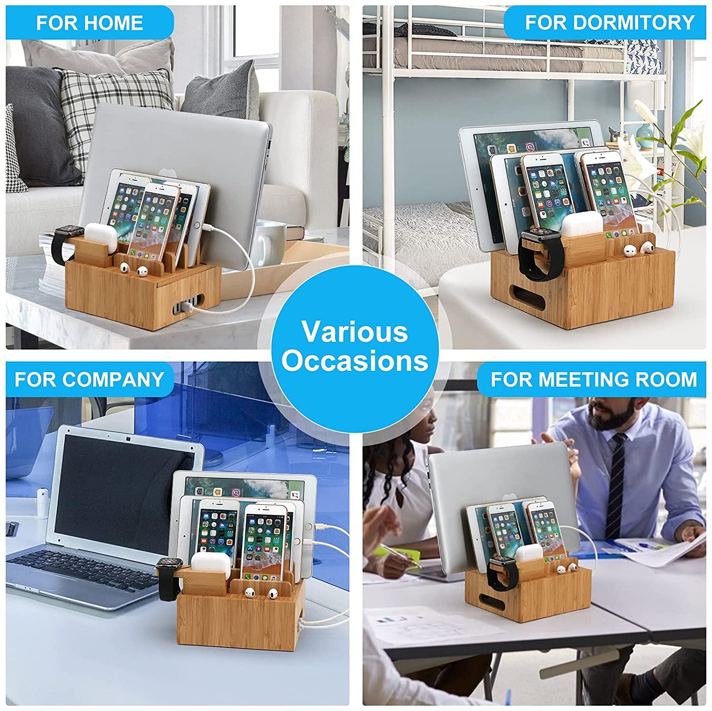 Frendorf | Ladestation für mehrere Geräte (inklusive 5-Port-USB-Ladegerät, 5-Pack-Kabel, Smartwatch- und Ohrhörerständer)