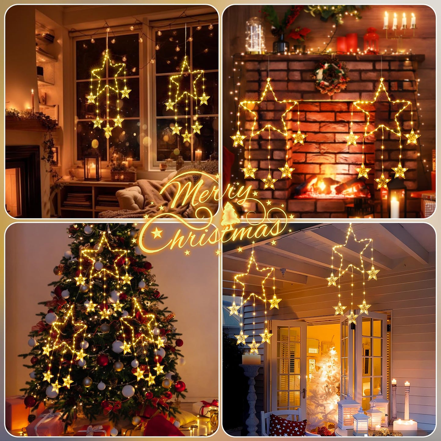 Quntis 2Pcs 95cm Große Weihnachtsfensterlichter, 84LED 12 Sterne Batteriebetriebene Weihnachts-Silhouette Funkelsternlichter mit Timer-Speicher, 8 Modi Xmas Innen Außen Hängehängedekoration, Warmweiß