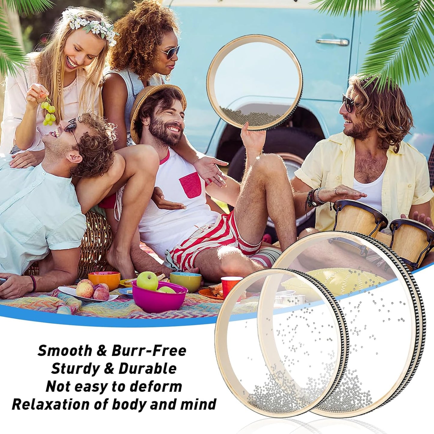 Frendorf | 2 Stück Wellenperlen-Ozeantrommel Meeresklangtrommel mit Holzmuschel Musikinstrument Percussion für Schulbedarf zu Hause