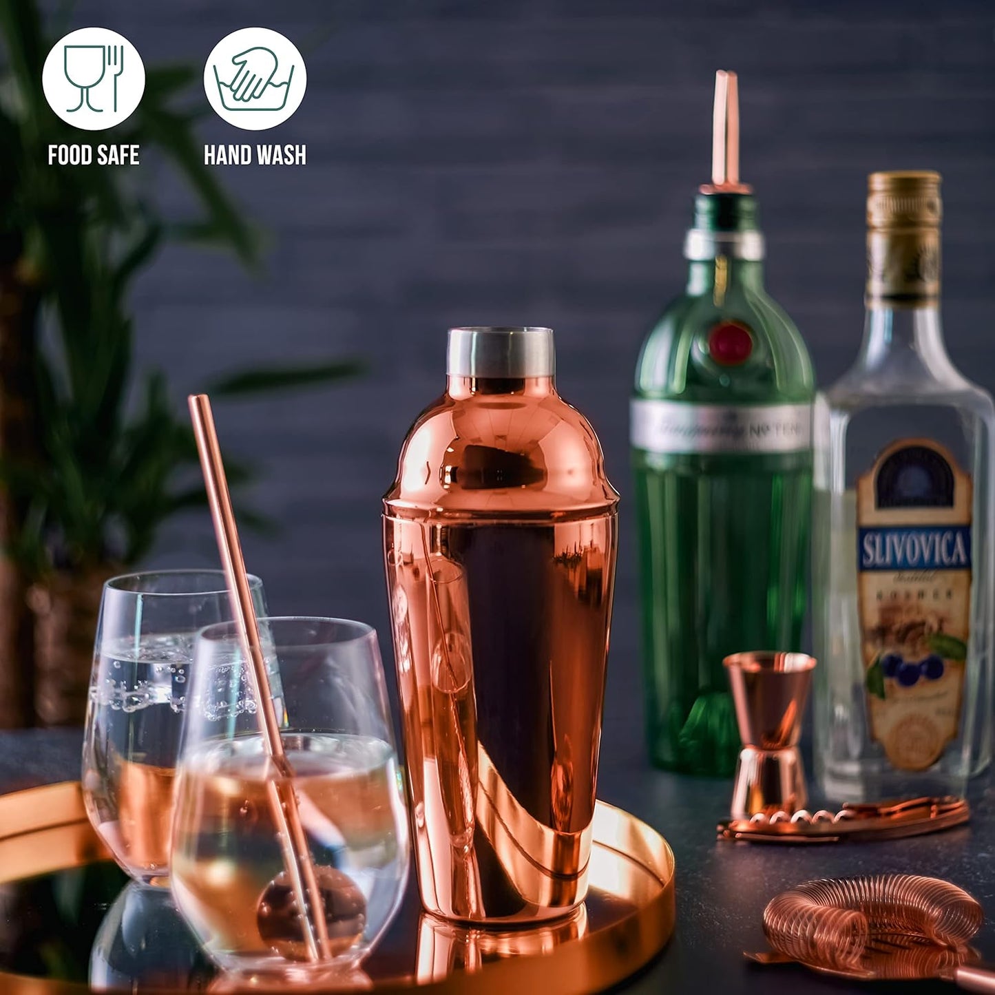 Frendorf | Rose Gold Cocktail Shaker 500ml Premium Edelstahl Barkeeper Mixer für die Hausbar Professioneller Gebrauch Auslaufsicheres Martini Shaker Set zum Mischen von Getränken Cocktails Margarita Mojito Old Fashioned