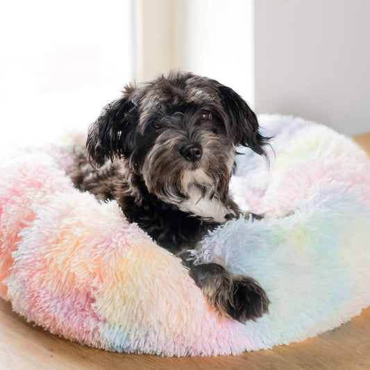 Runder Regenbogen Extra Plüsch Beruhigender Donut Hundebetten