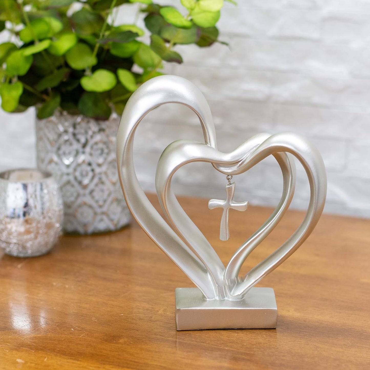 Frendorf | EternalBond Herz-Kreuz Tischdekoration | Symbolische Deko für Hochzeit & Zuhause | In Braun & Silber erhältlich