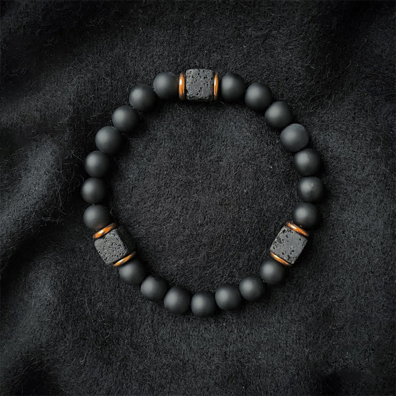 Frendorf | Aurelia Schwarz Onyx und Lavastein Würfel Balance-Armband