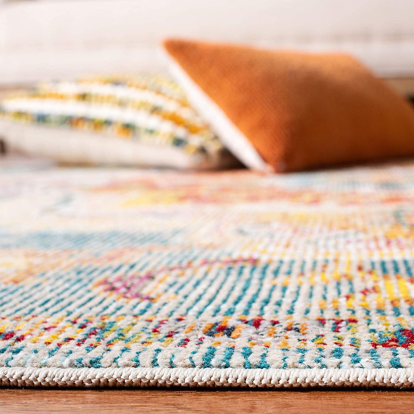 Boho Chic Oriental Medaillon Abgenutzter Teppich, Orange Teal