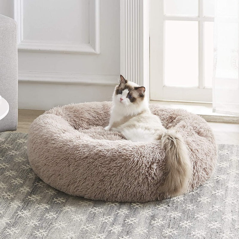 Runder Plüsch beruhigender Donut-Katzenbett-Nest