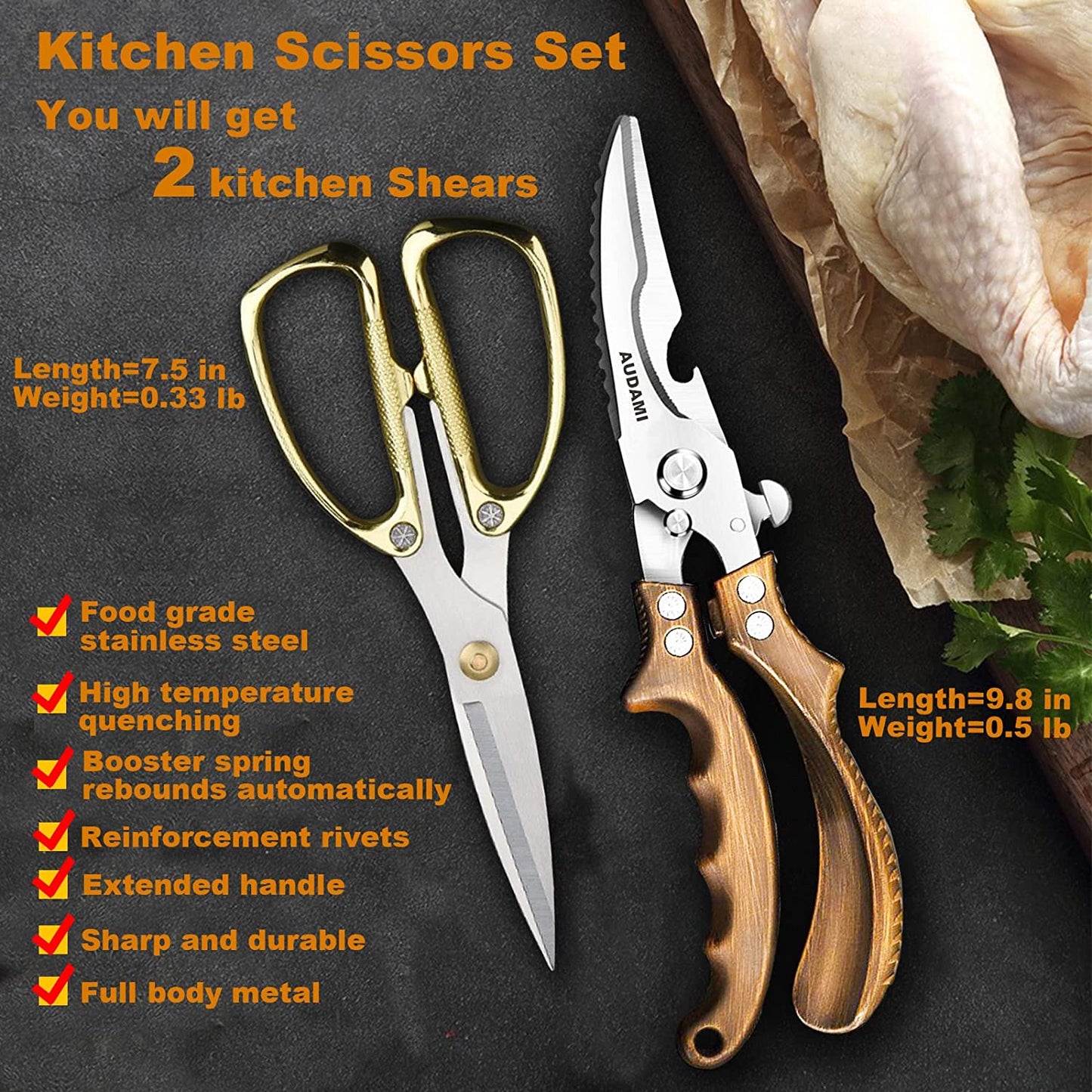 Frendorf | Küchen-Scheren Schwerlast-Küchenscheren-Set 2-Pack, Geflügelscheren Schwerlast-Profischnell
