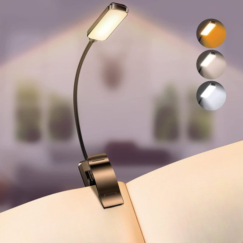 Kaufen Sie 9 LED USB-aufladbare Leselampe für das Lesen im Bett - augenfreundlich, stufenlos dimmbar | Kleine leichte Clip-on Leselampe