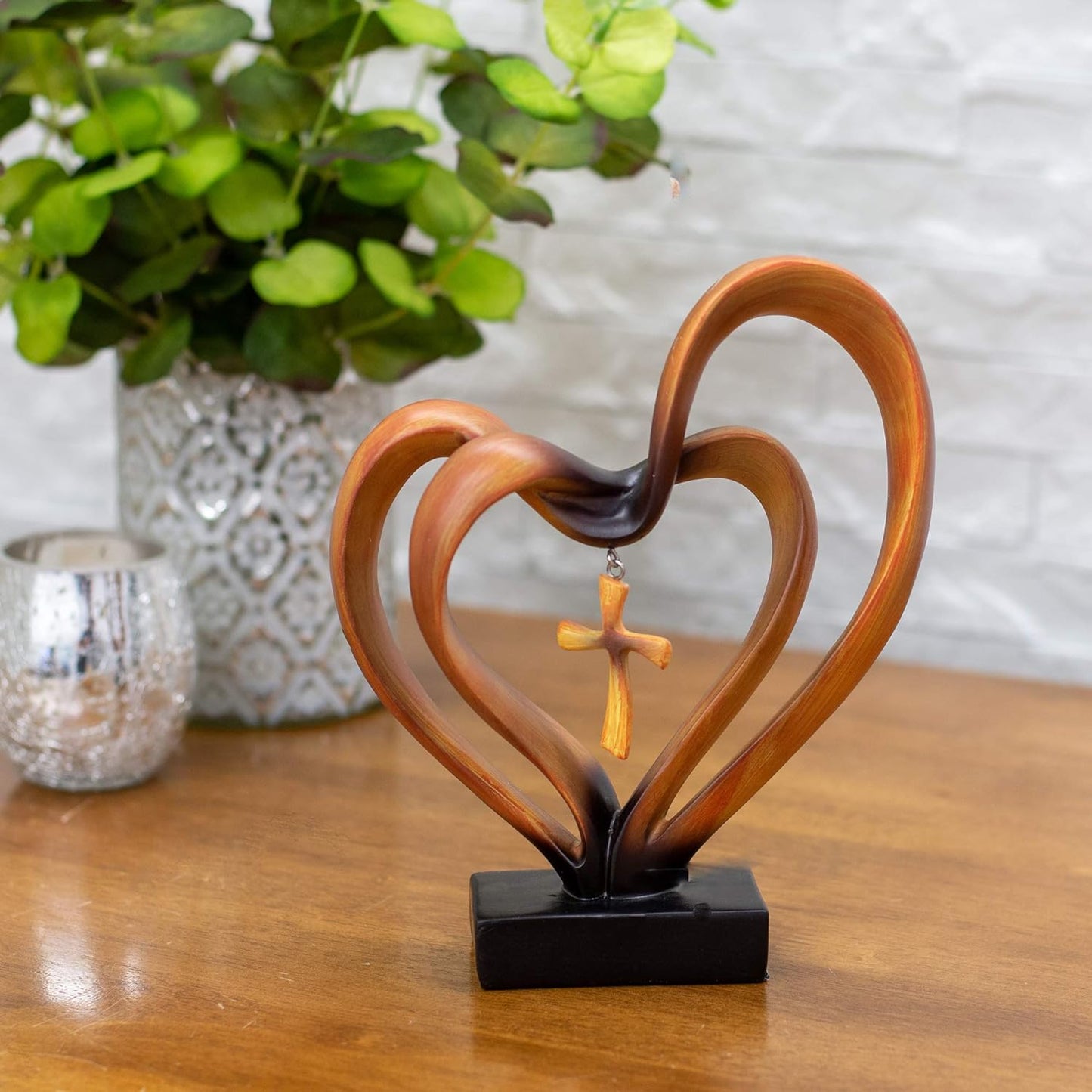 Frendorf | EternalBond Herz-Kreuz Tischdekoration | Symbolische Deko für Hochzeit & Zuhause | In Braun & Silber erhältlich