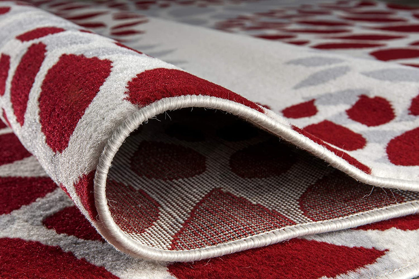 Frendorf | BloomNove Elegance Teppich | Grau & Rot | Blumendesign | Pflegeleicht & Modern