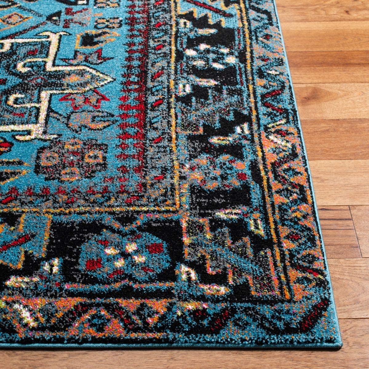 Oriental Persischer Teppich, Quadrat Hellblau/Schwarz