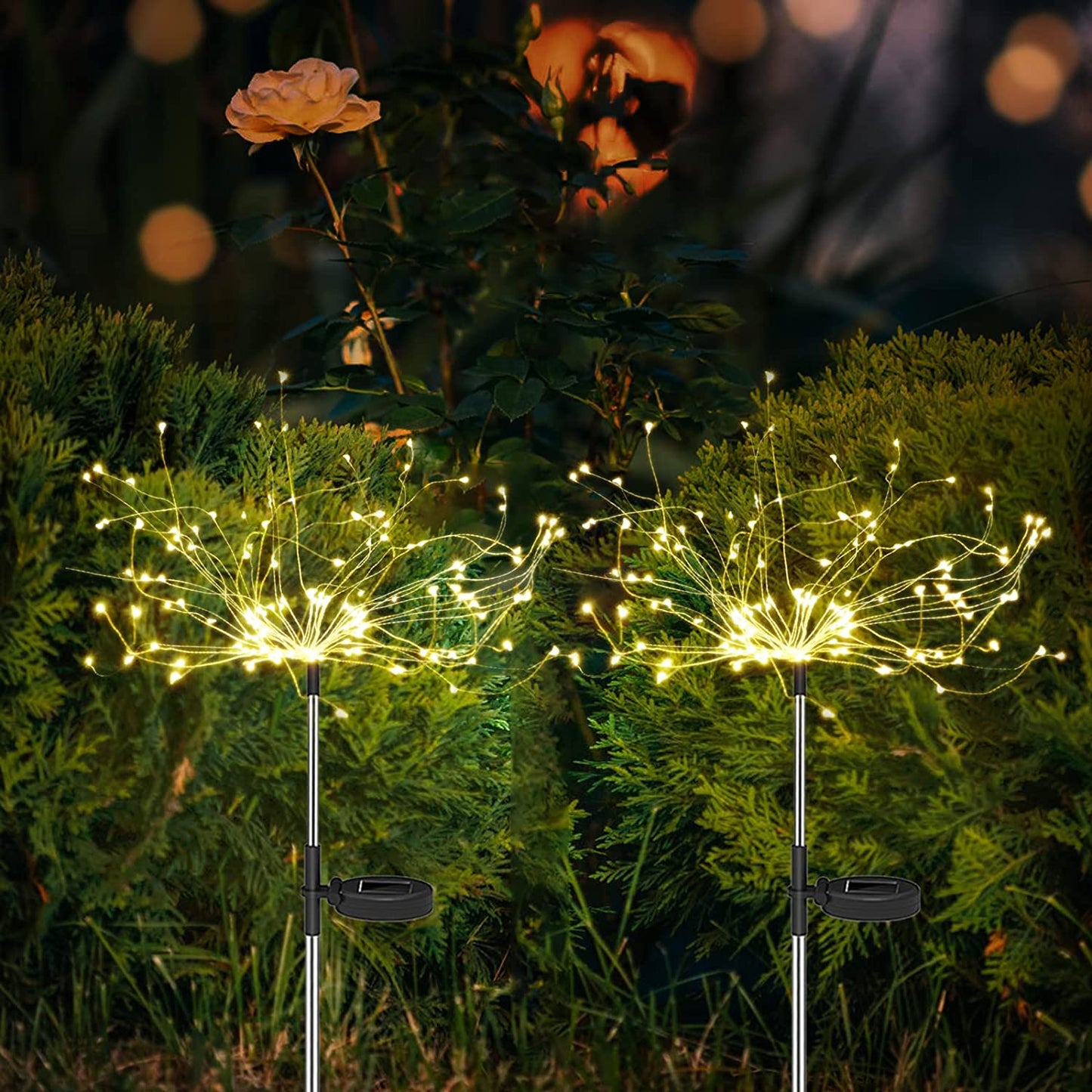 4 Stück Solar Feuerwerk Gartenlampen - Wetterfeste LED Dekorationsbeleuchtung, Solarenergie für Garten und Patio