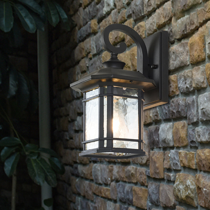Frendorf | Bronze Curvy Arm Wandverlichting Platteland Helder Golfglas Enkelhoofd Buiten Wandlamp