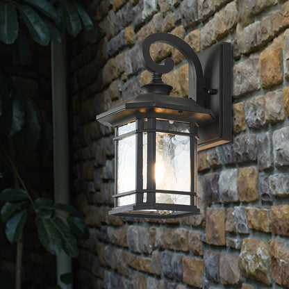 Frendorf | Bronze Curvy Arm Wandverlichting Platteland Helder Golfglas Enkelhoofd Buiten Wandlamp