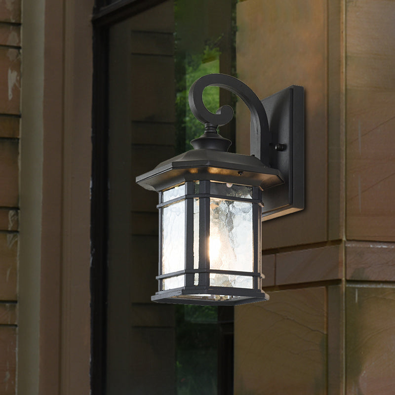 Frendorf | Bronze Curvy Arm Wandverlichting Platteland Helder Golfglas Enkelhoofd Buiten Wandlamp