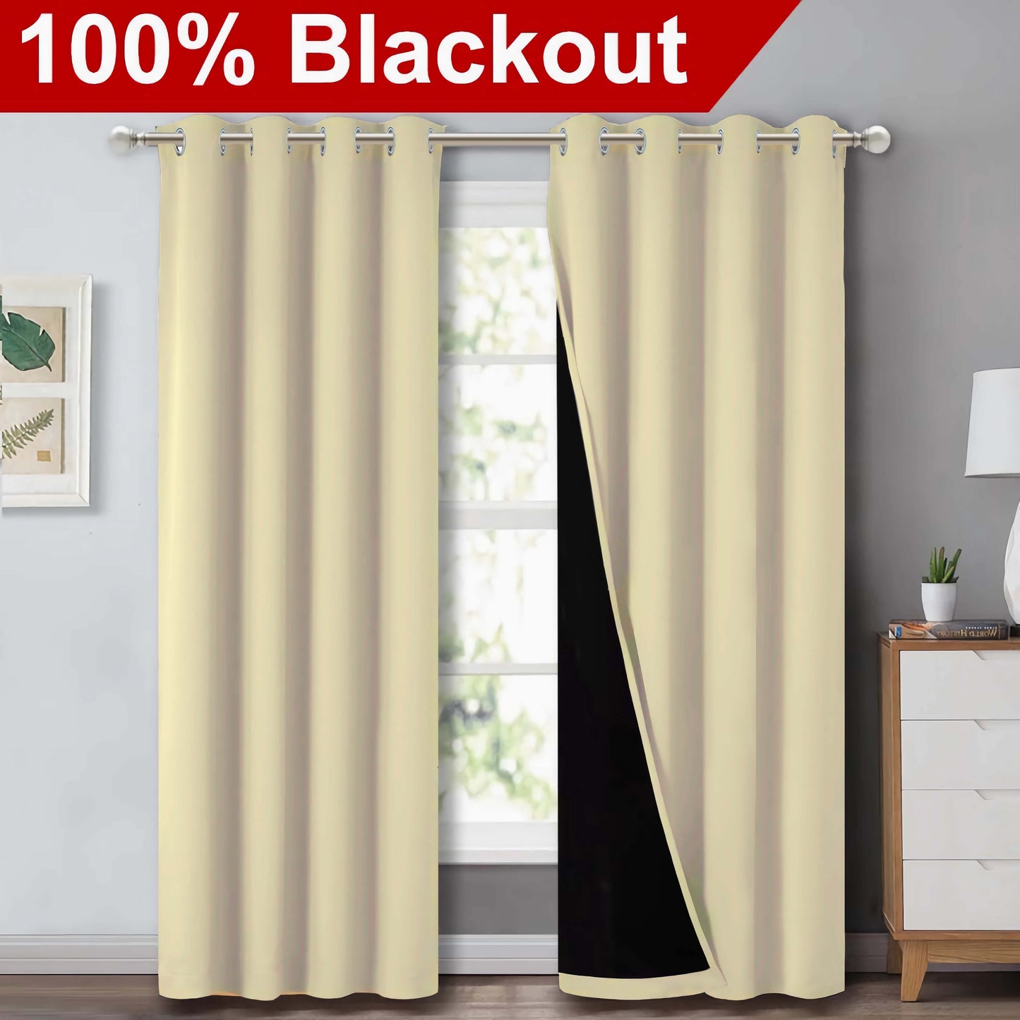 Klassische Blackout-Vorhänge mit Ösen – Thermisch isolierter, nicht bleichbarer Stoff für Wohnzimmer, Schlafzimmer, Küche, stilvolle Wohnkultur