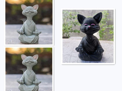 Verspielt Schwarze Buddha Katze Figur Meditation Yoga Sammlerstück Glückliche Katzen Dekor Zuhause Garten Dekoration Gartenornament