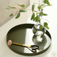 Nordic Style Ledergriff Schmiedeeisen runder Tablett Farbablageplatte Wasserglasplatte Wohnkultur