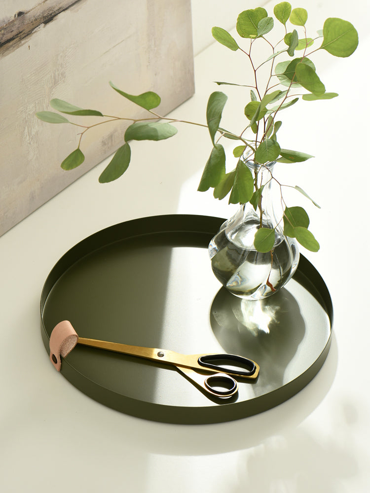 Nordic Style Ledergriff Schmiedeeisen runder Tablett Farbablageplatte Wasserglasplatte Wohnkultur