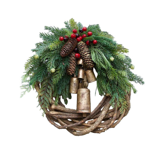 Frendorf | Boho Weihnachtskranz mit Glocken | Tür- & Wanddekoration | Handgefertigt