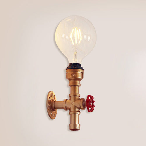 Frendorf | Metallische Rohr-Wandleuchte Industriell 1 Glühbirne Bauernhaus Wandlicht mit rohem Ventil in Weiß/Rot, 1/5-Pack