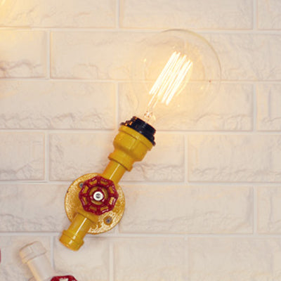Frendorf | Metallische Rohr-Wandleuchte Industriell 1 Glühbirne Bauernhaus Wandlicht mit rohem Ventil in Weiß/Rot, 1/5-Pack