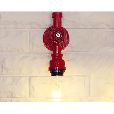 Frendorf | Metallische Rohr-Wandleuchte Industriell 1 Glühbirne Bauernhaus Wandlicht mit rohem Ventil in Weiß/Rot, 1/5-Pack